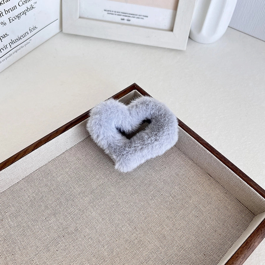 Women's Sweet Heart Shape Faux rabbit fur Plastic Handmade Hair Clip