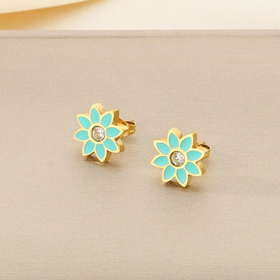 1 Pair Vintage Style Flower Hollow Out Inlay 304 Stainless Steel Zircon 18K Gold Plated Ear Studs
