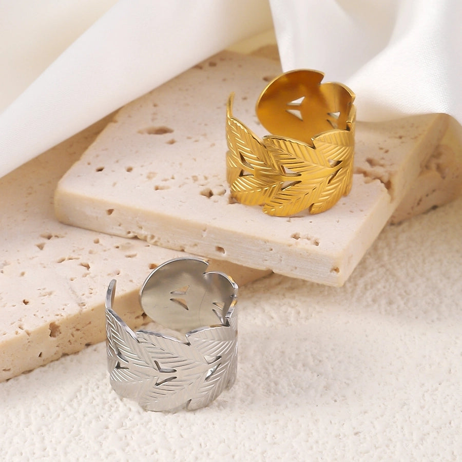 Jewelry Elegant Leaves Titanium Steel Open Rings