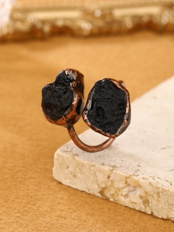 Gem Stone Copper Asymmetrical Inlay Geometric Gem Argyle Natural Stone Gem Crystal Open Rings