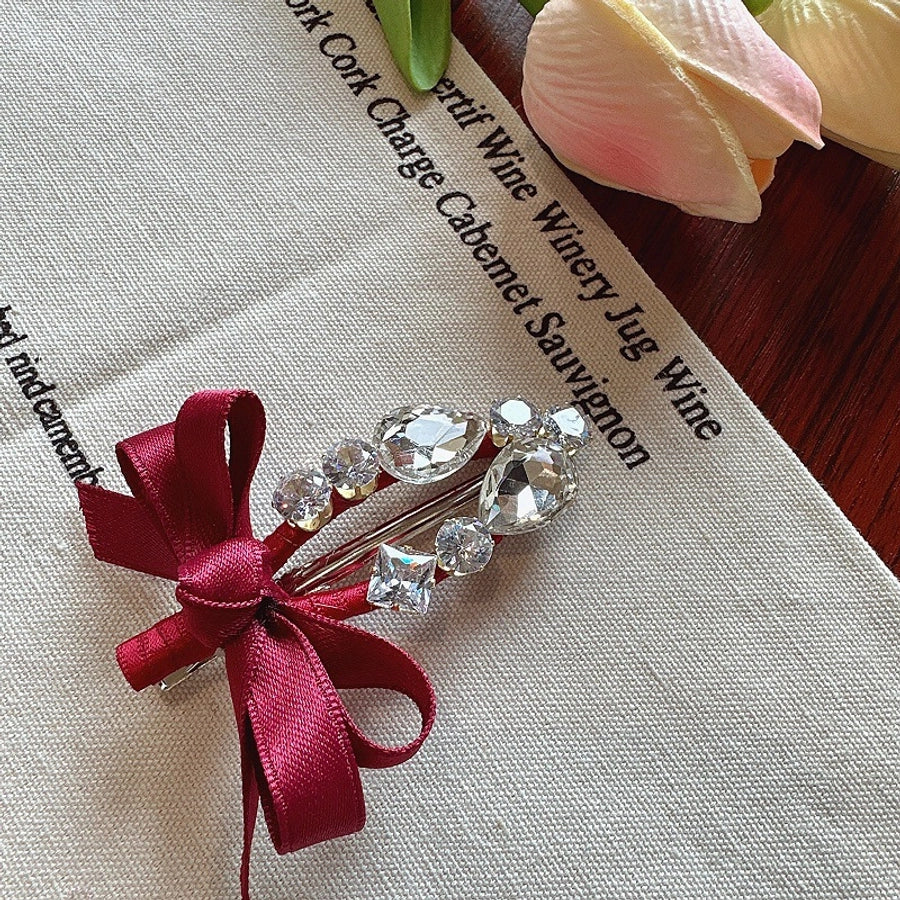 Korean Dongdaemun Hair Accessories Elegant Sweet Bow Rhinestone Hairpin Fashion Bangs Clip Side Clip Women's Side Hairpin