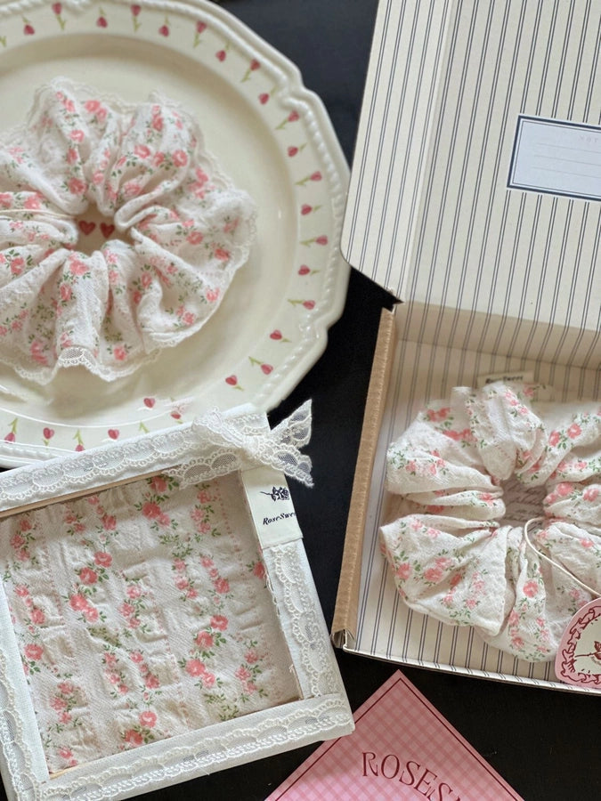 Small sweet summer garden Korean  floral lace hair band French super fairy Western style large intestine ring hair accessories