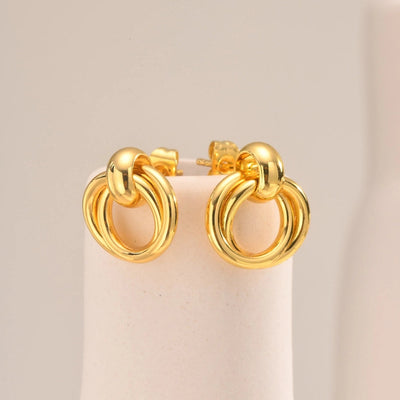 1 Pair Simple Style Double Ring Copper 18K Gold Plated Drop Earrings