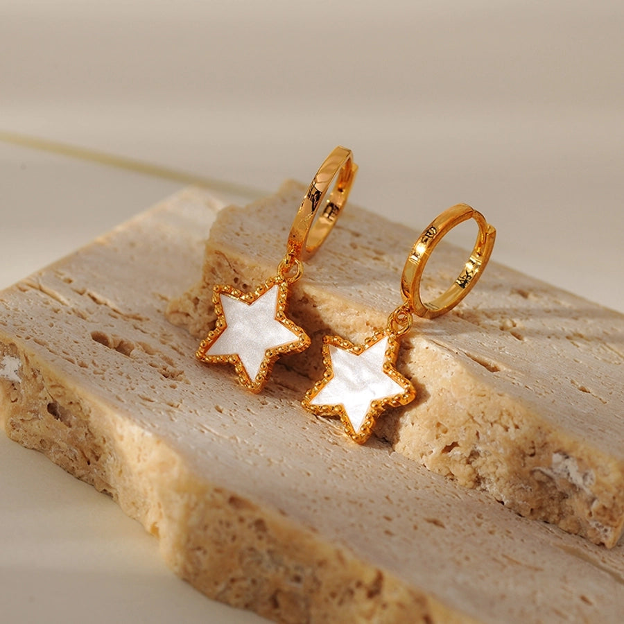 1 Pair Elegant Simple Style Classic Style Star Inlay 304 Stainless Steel Shell Drop Earrings