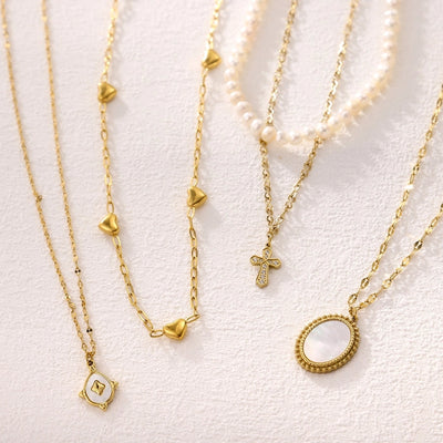 Jewelry Casual Elegant Cross Heart Shape 304 Stainless Steel Shell 18K Gold Plated Pendant Necklace