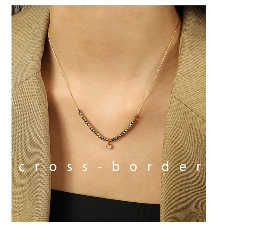 Jewelry IG Style Vintage Style French Style Round 304 Stainless Steel 18K Gold Plated Beaded Polishing Pendant Necklace