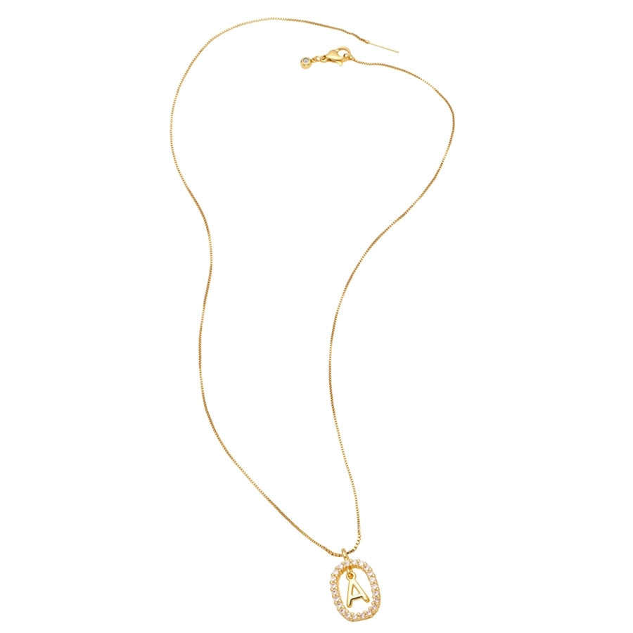 Jewelry Modern Style Simple Style letter 201 Stainless Steel Copper Zircon 18K Gold Plated Inlay Pendant Necklace