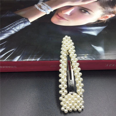 simple style geometric bow knot imitation pearl alloy plastic hair clip 1 piece