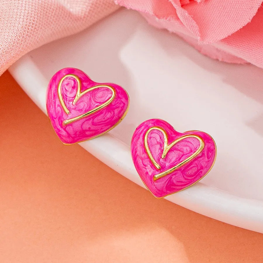 1 Set 1 Pair Elegant Sweet Heart Shape Zinc alloy Ear Studs