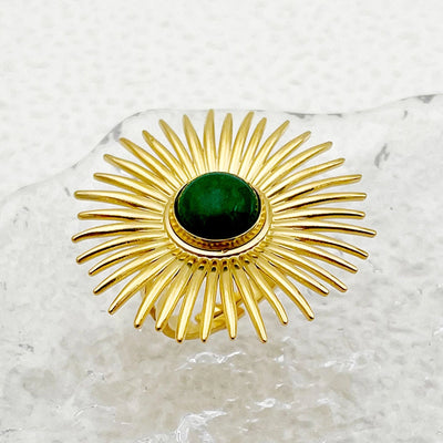 Jewelry Modern Style Sweet Round Sun Flower 304 Stainless Steel Natural Stone 14K Gold Plated Enamel Plating Open Rings