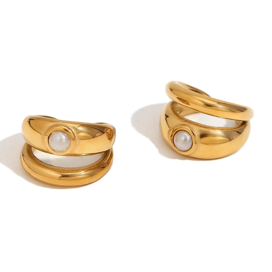 1 Pair Simple Style Geometric Inlay 304 Stainless Steel Pearl 18K Gold Plated Ear Cuffs