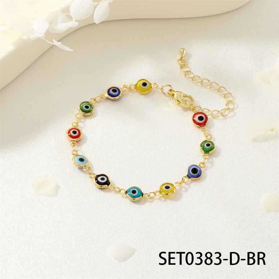 Jewelry IG Style Facial Features Eye  Face Copper Zircon Enamel Inlay Bracelets Necklace