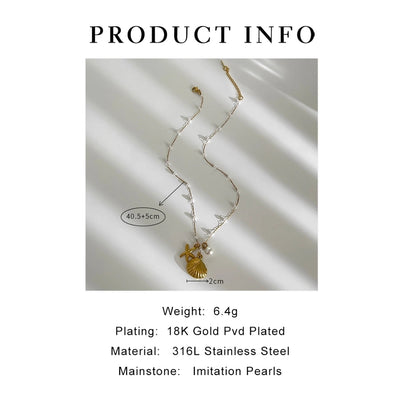 Jewelry Retro Marine Style Beach Starfish Shell 316L Stainless Steel  18K Gold Plated Pendant Necklace