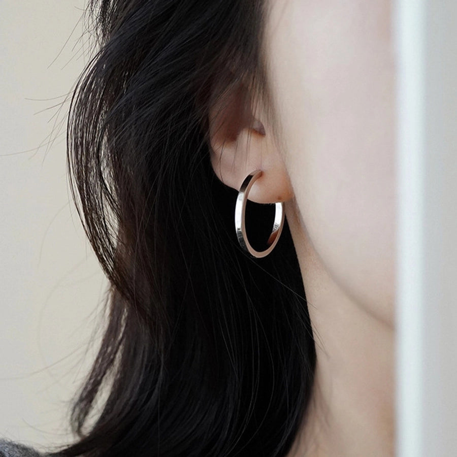 French simple cold style plain ring earrings elegant ring square line ear buckle  New Fashion Net red ear jewelry