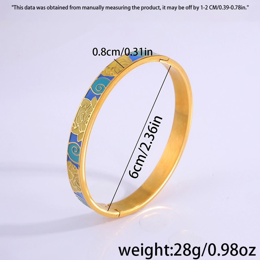 Elegant Retro Printing Solid Color Titanium Steel Bangle In Bulk