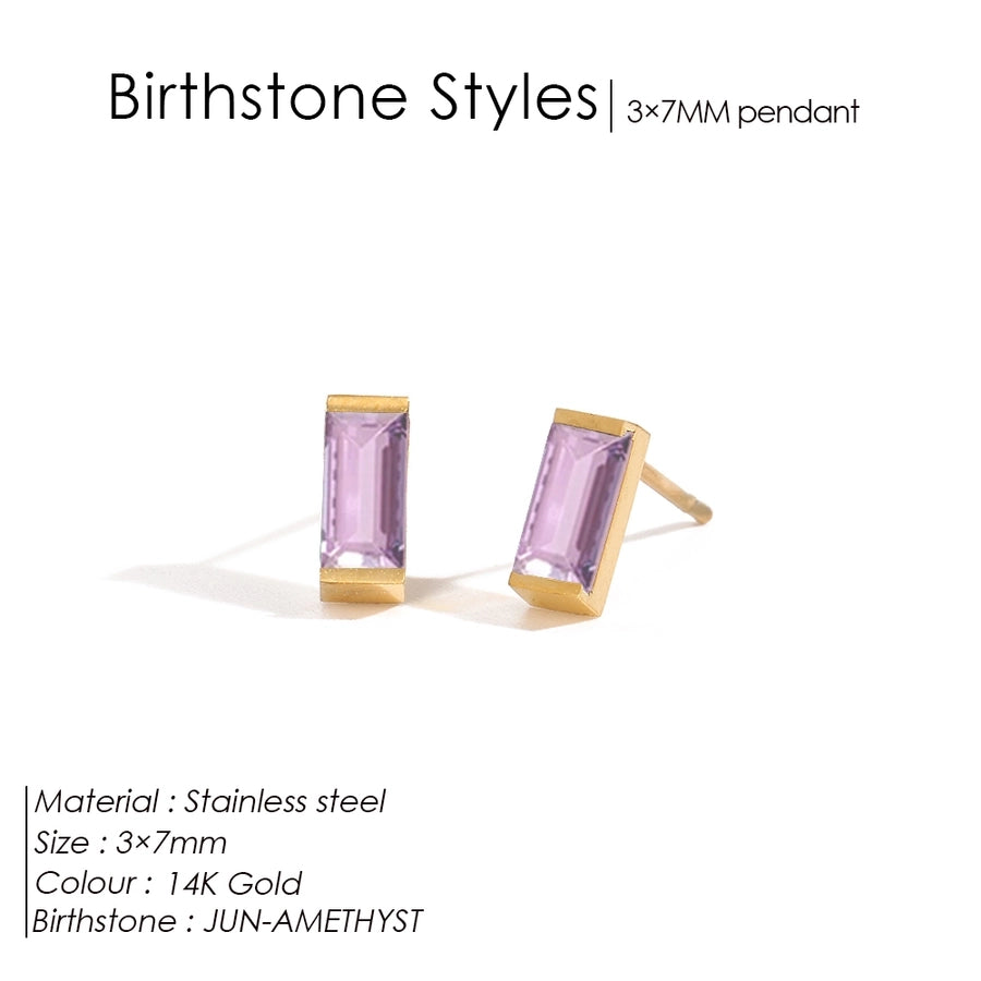 1 Pair Casual Vintage Style Classic Style Square Rectangle 304 Stainless Steel Birthstone Zircon Ear Studs