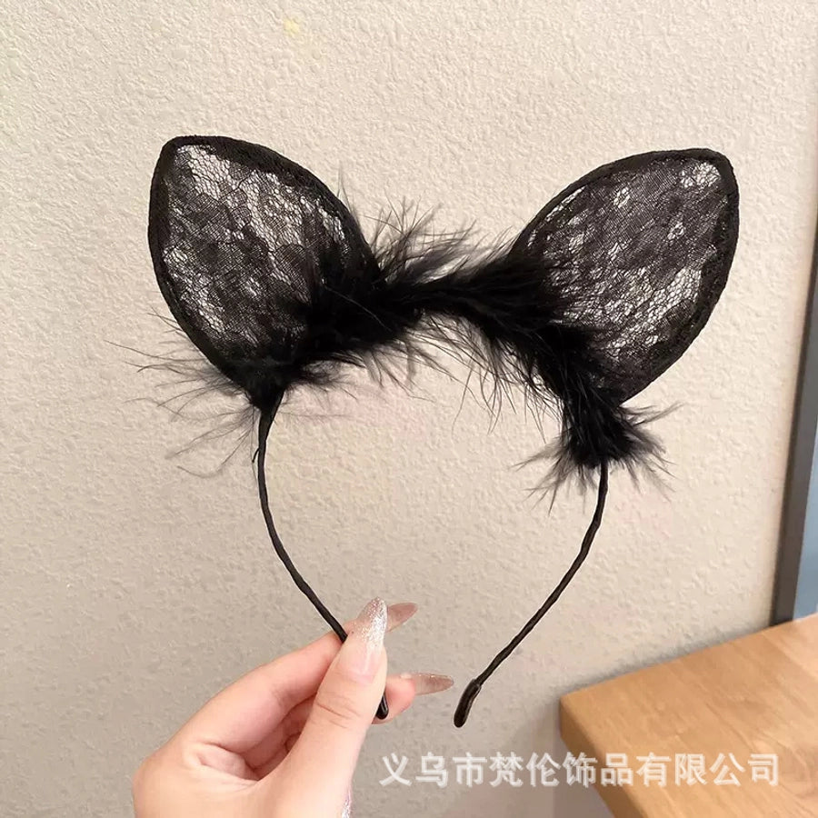 retro cat ears lace handmade hair band 1 piece