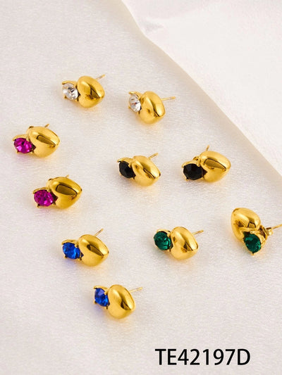1 Pair IG Style Heart Shape 304 Stainless Steel Rhinestones 18K Gold Plated Earrings