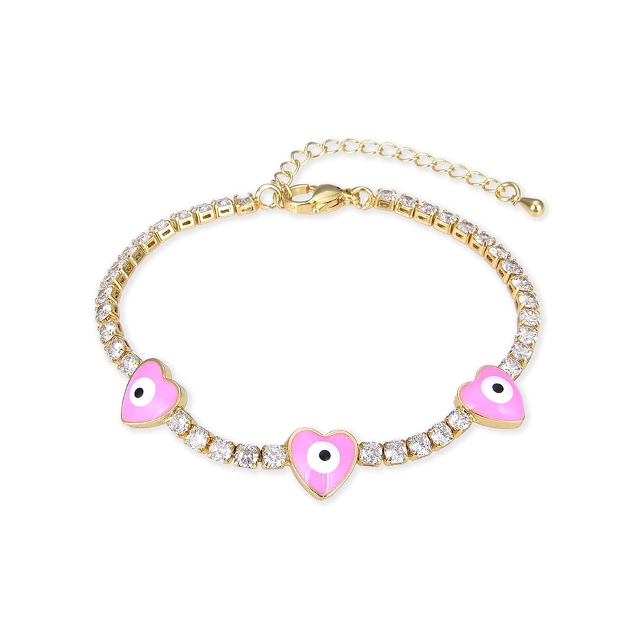 Copper Plating 18K Color Retention Zircon Drop Oil Heart Shape Eye Bracelet