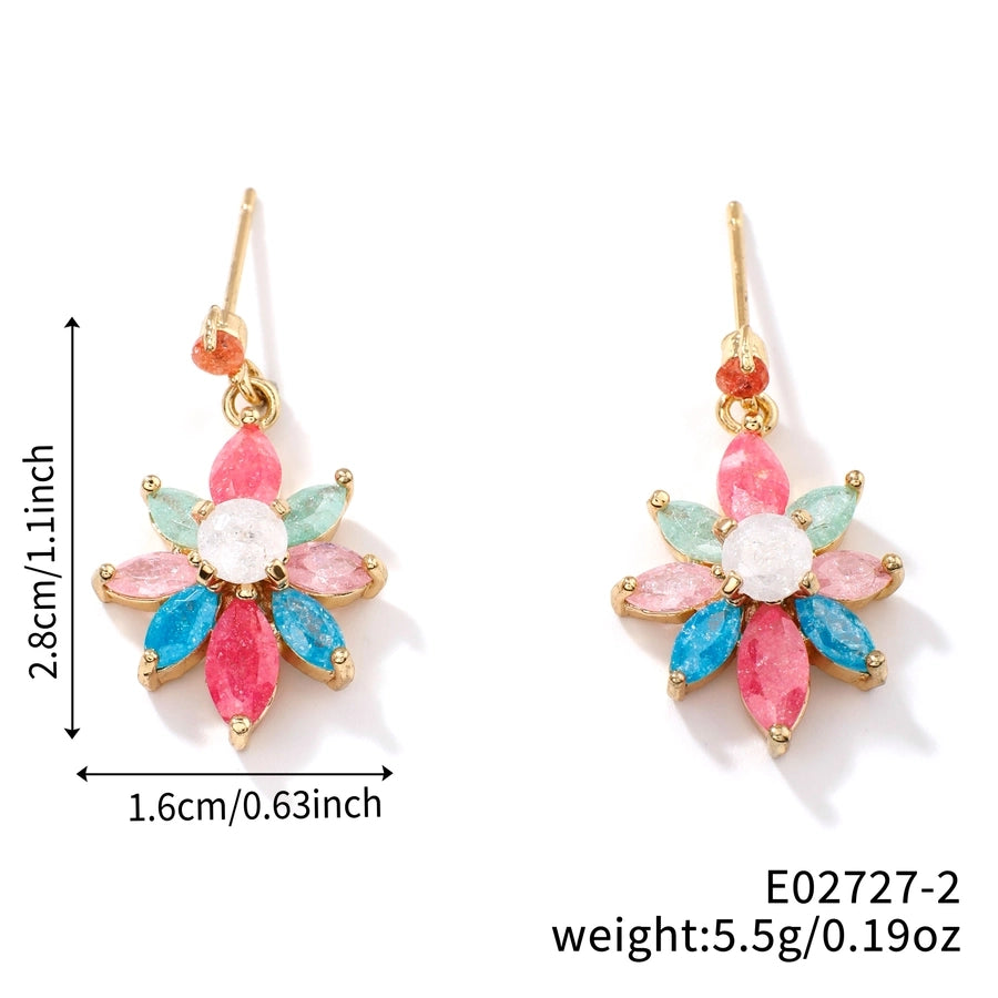 1 Pair Glam Pastoral Shiny Floral Inlay Copper Zircon K Gold Plated Rhodium Plated Ear Studs