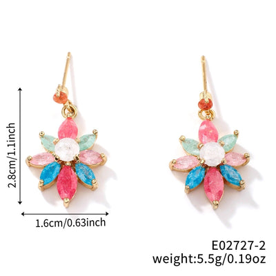 1 Pair Glam Pastoral Shiny Floral Inlay Copper Zircon K Gold Plated Rhodium Plated Ear Studs
