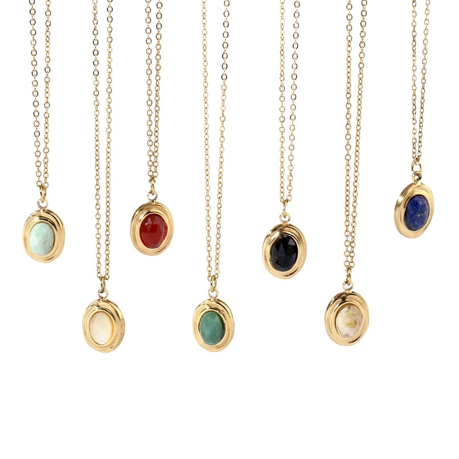 Jewelry Vintage Style Geometric Titanium Steel Natural Stone 14K Gold Plated Plating Pendant Necklace