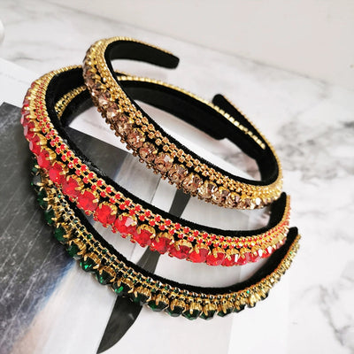 women's baroque style solid color rhinestone inlay hair band