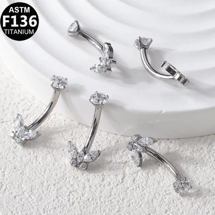 1 Piece Belly Rings Glam Shiny Butterfly Pure Titanium Aluminium Alloy Zircon 14K Gold Plated White Gold Plated