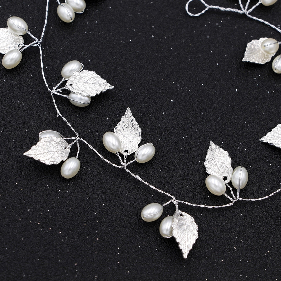 baroque alloy leaf handmade pearl chain bride  hairband