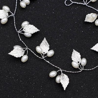baroque alloy leaf handmade pearl chain bride  hairband