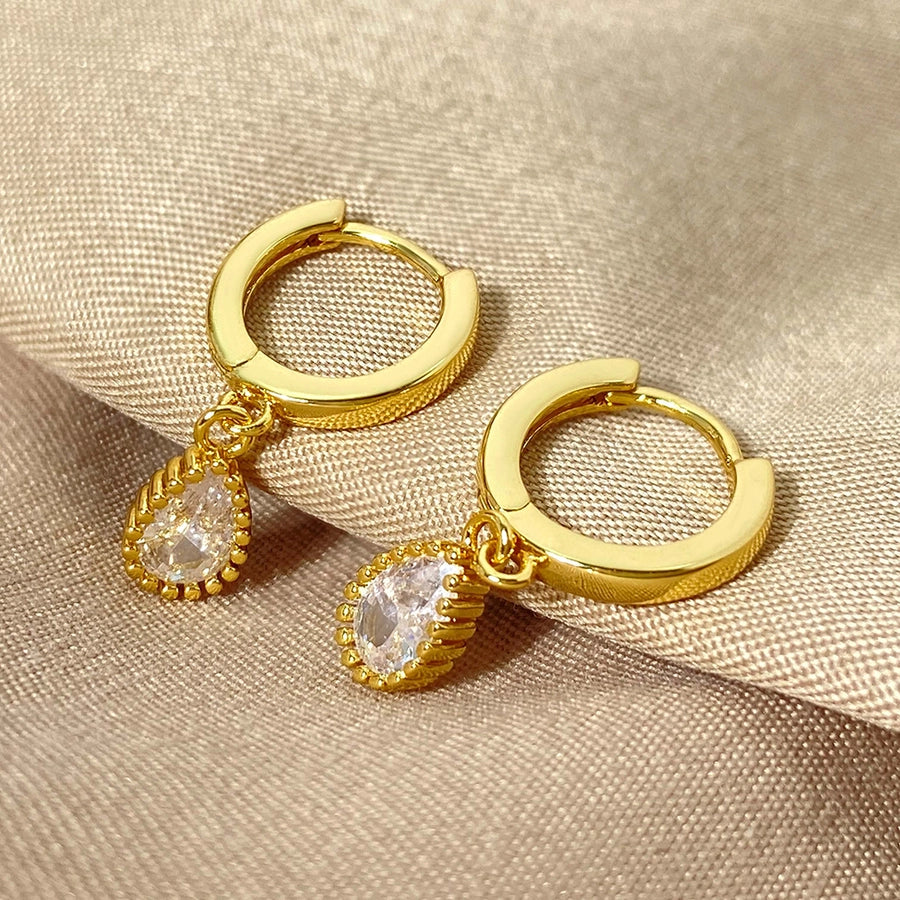 1 Pair Casual Vintage Style Water Droplets Copper Zircon Drop Earrings