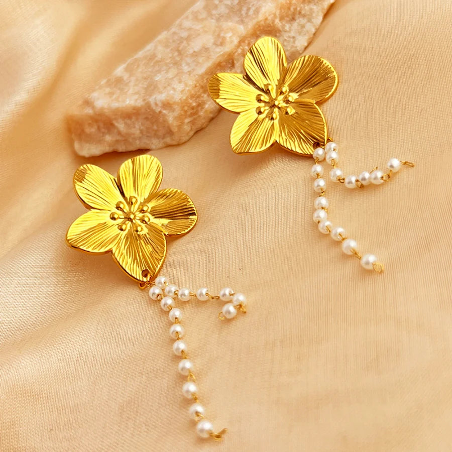 Jewelry Retro Flower 201 Stainless Steel Gold Plated Jewelry Set