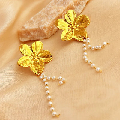 Jewelry Retro Flower 201 Stainless Steel Gold Plated Jewelry Set