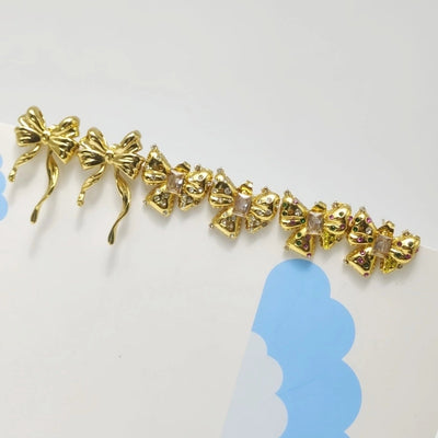 1 Pair Elegant Princess Bow Knot Inlay 304 Stainless Steel Rhinestones 18K Gold Plated Ear Studs
