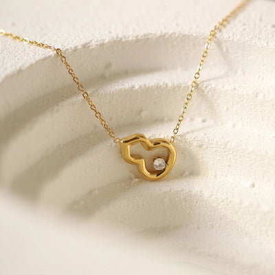 Jewelry Simple Style Gourd 304 Stainless Steel Rhinestones 18K Gold Plated Plating Inlay Pendant Necklace