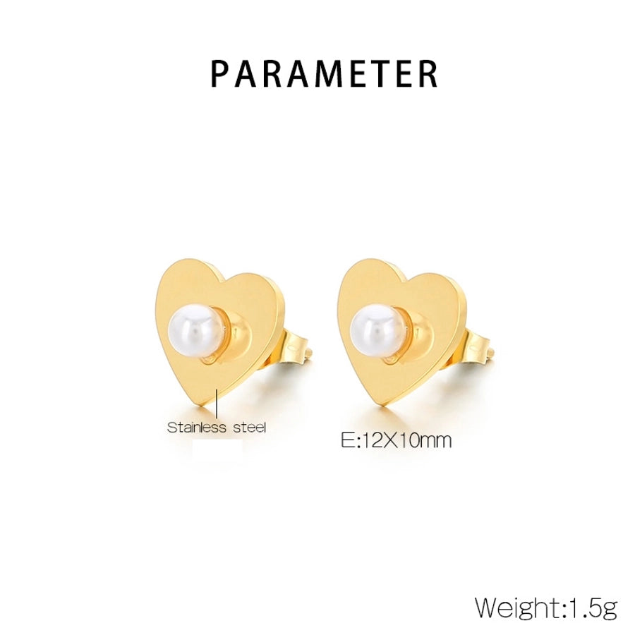 1 Pair Vintage Style Square Heart Shape Hollow Out Inlay 304 Stainless Steel Pearl Zircon 18K Gold Plated Earrings