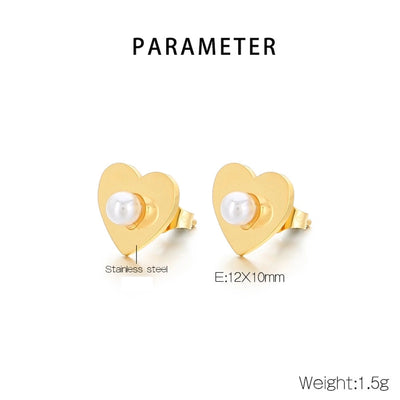 1 Pair Vintage Style Square Heart Shape Hollow Out Inlay 304 Stainless Steel Pearl Zircon 18K Gold Plated Earrings