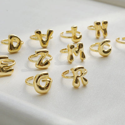 Copper Brass 18K Gold Plated Letter Open Rings