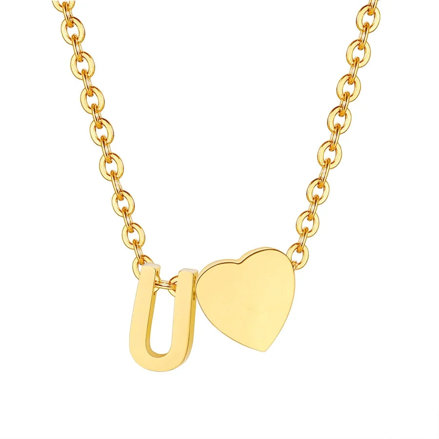 Jewelry Simple Style Commute Letter Heart Shape 201 Stainless Steel Plating Pendant Necklace