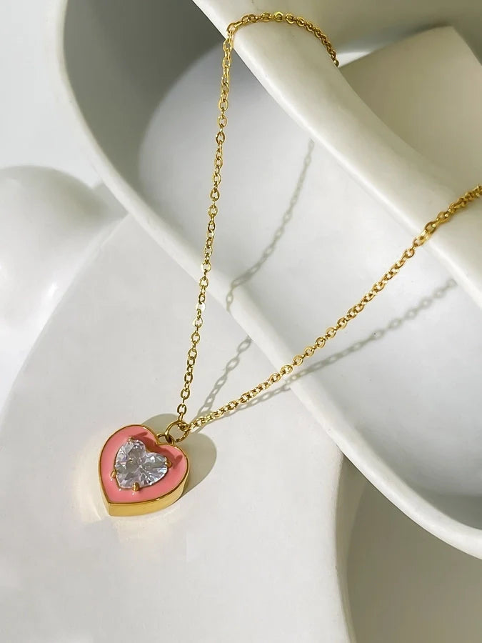 Jewelry Simple Style Heart Shape Flower 304 Stainless Steel Pendant Necklace