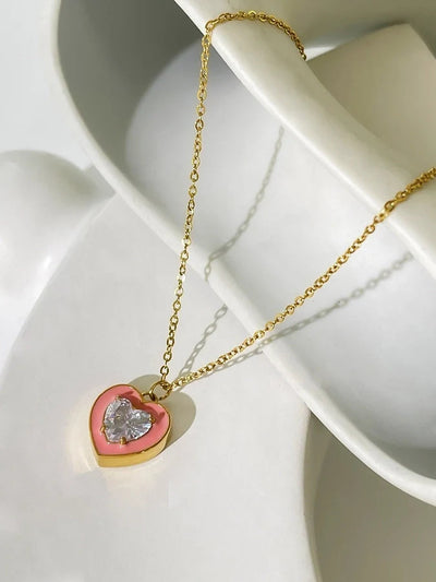 Jewelry Simple Style Heart Shape Flower 304 Stainless Steel Pendant Necklace