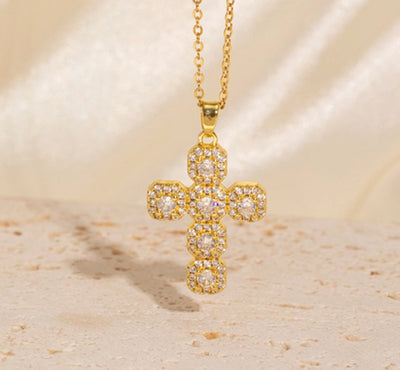 Copper Plating Cross Zircon Pendant Necklace