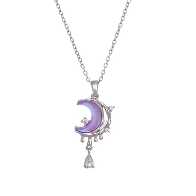 304 Stainless Steel Copper Inlay Moon Zircon Pendant Necklace