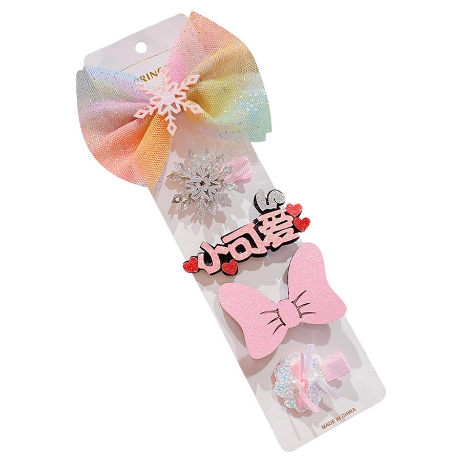 cute rabbit rainbow bow knot alloy gauze hair clip 1 set