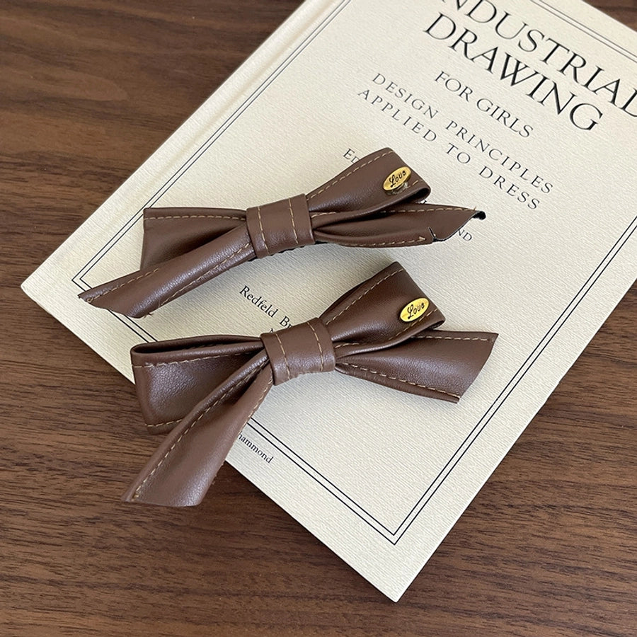 Women's Retro Simple Style Bow Knot Leather Hair Clip