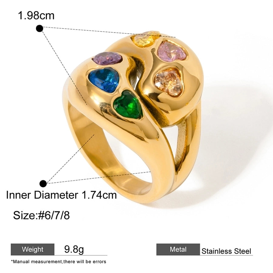 Jewelry Elegant Irregular Heart Shape 304 Stainless Steel Zircon Criss Cross Inlay Rings