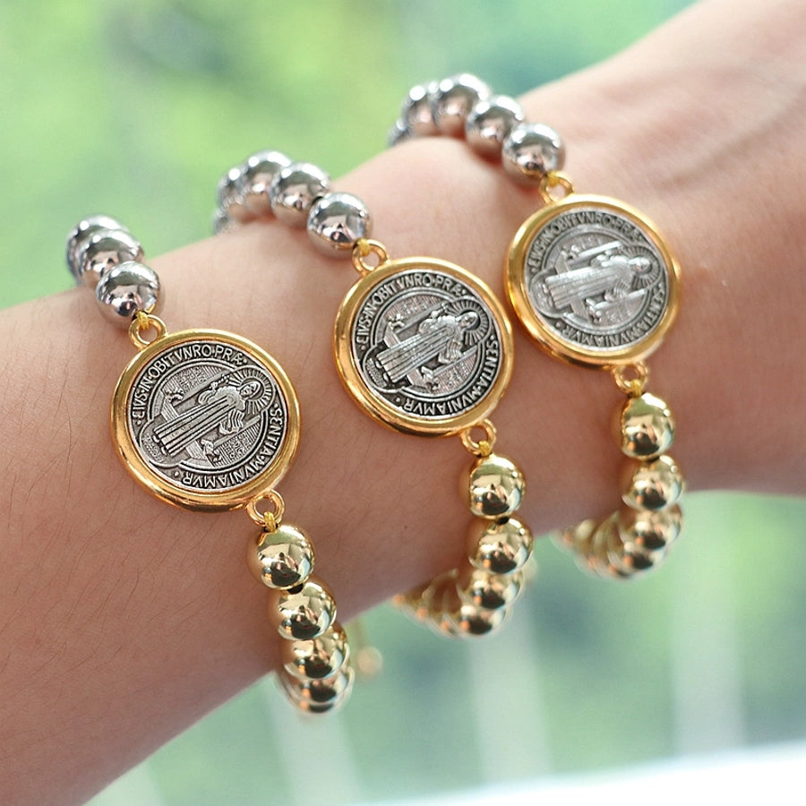 Copper Beaded Geometric Round Virgin Mary Bracelets
