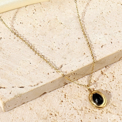Jewelry Vintage Style Geometric Titanium Steel Natural Stone 14K Gold Plated Plating Pendant Necklace