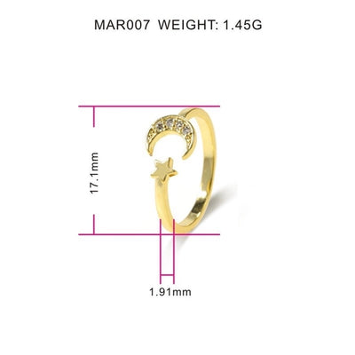 Copper Zircon Star Moon Zircon Open Rings