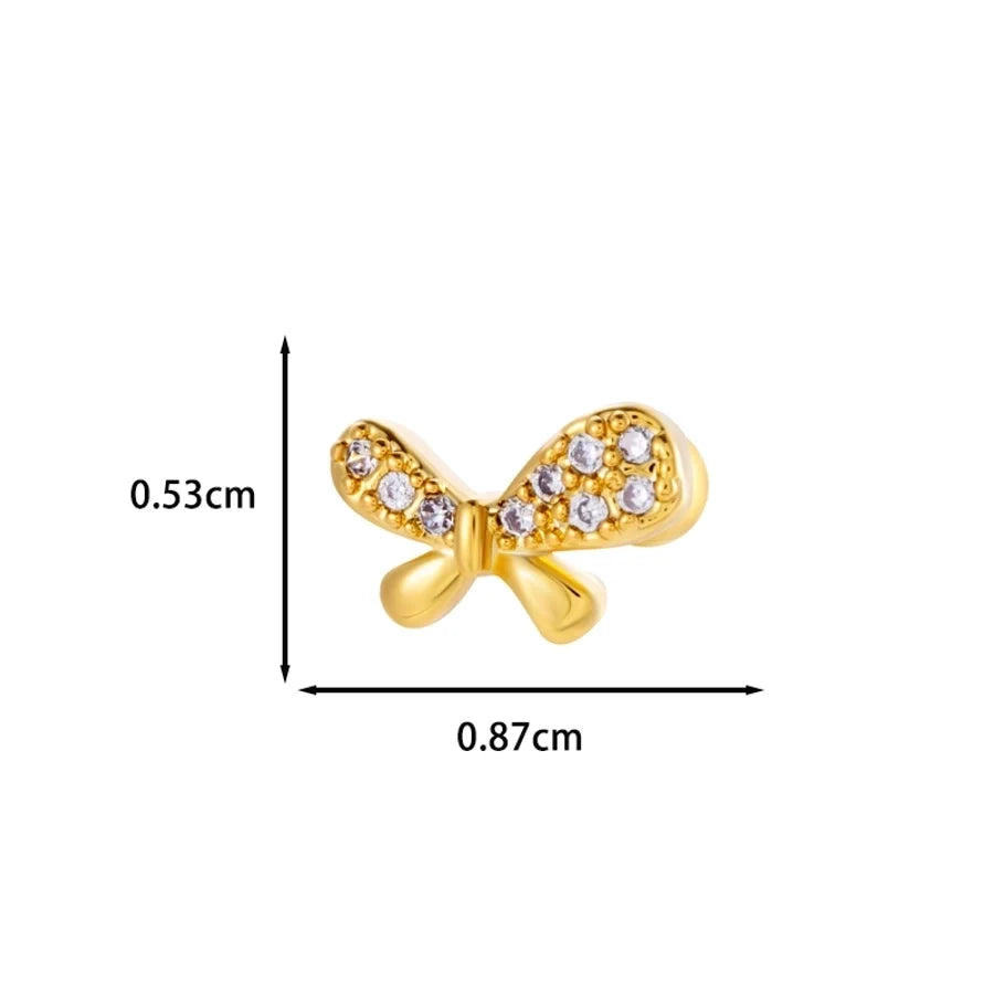 1 Piece IG Style Simple Style Korean Style Heart Shape Butterfly Bow Knot Inlay 316 Stainless Steel  Copper Zircon Ear Studs